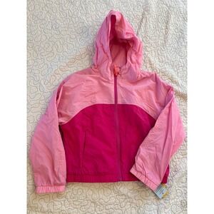 Cat & Jack Girls Pink Colorblock Hooded Windbreaker Jacket Size S 6/7
